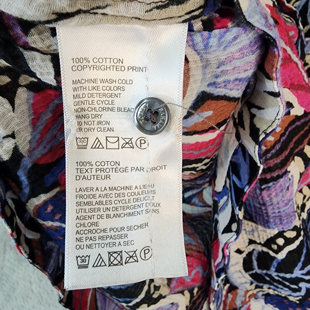 Tommy Bahama Shirt Womens Medium Tropical Leaf Print Roll Tab Sleeve Boho Top - Picture 7 of 8